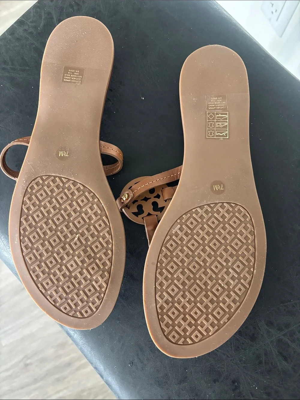 Tory Burch Brown Leather Logo Thong Sandals